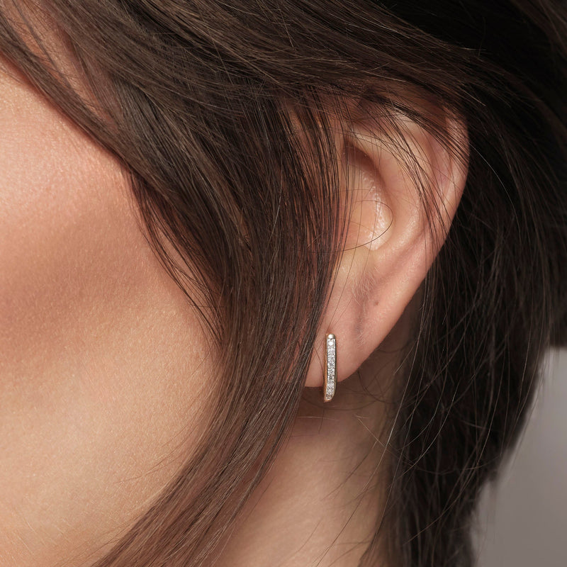 9ct Gold Lab Grown Diamond Linear Huggie Hoop Earrings