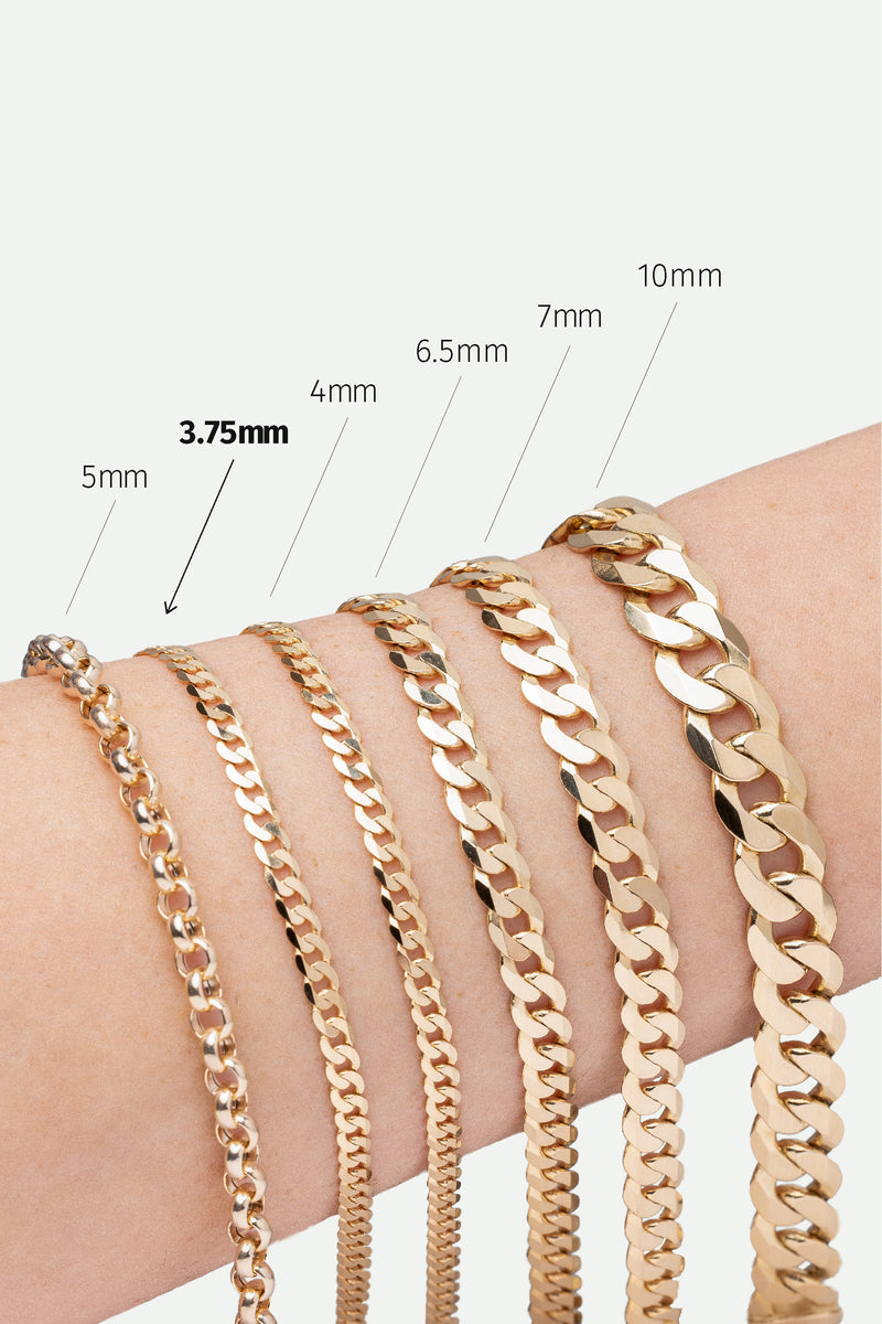 9ct Yellow Gold Solid Curb Chain Necklace (3.75mm) 18 inch