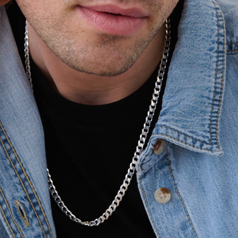 Sterling Silver Curb Chain (5.5mm) Necklace 22 inch