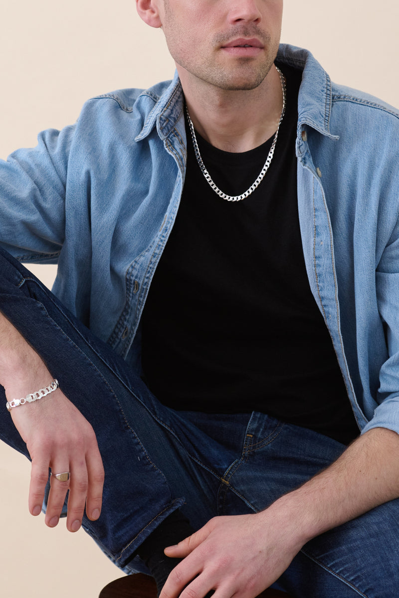 Sterling Silver Curb Chain (7mm) Necklace 22 inch