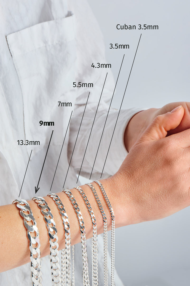 Sterling Silver Curb Chain (9mm) Bracelet 8 inch