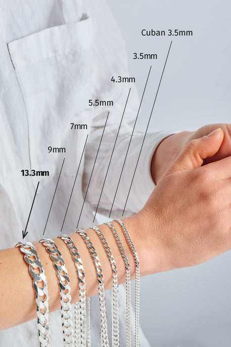 Sterling Silver Curb Chain (13.3mm) Bracelet 8.5 inch