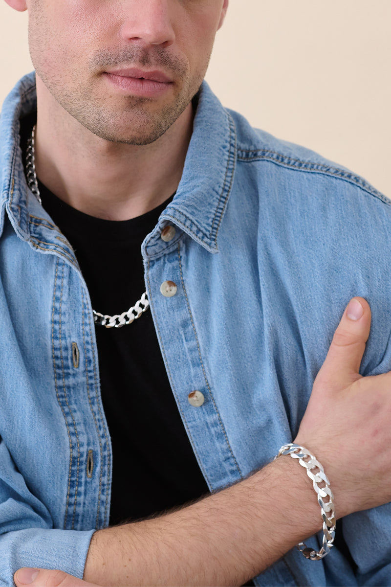 Sterling Silver Curb Chain (13.3mm) Bracelet 8.5 inch