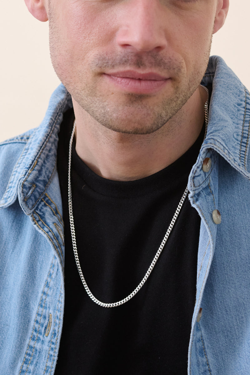 Sterling Silver Curb Chain Cuban (3.5mm) Necklace 24 inch