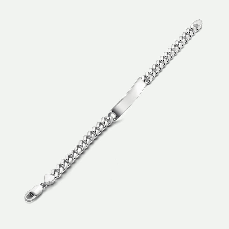 Sterling Silver Curb Chain Cuban (8mm) ID Bracelet 8.5 inch