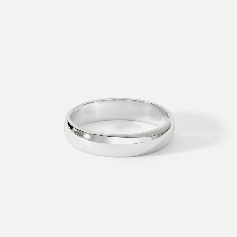 Classic 9ct White Gold D-Shape Wedding Band Ring - 4mm
