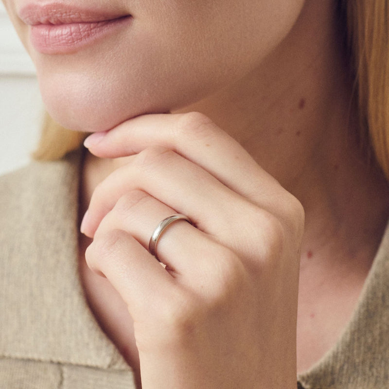 Classic 18ct White Gold D-Shape Wedding Band Ring - 3mm