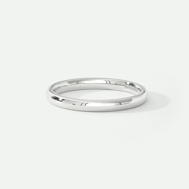 Classic 9ct White Gold Court Wedding Band Ring - 2mm