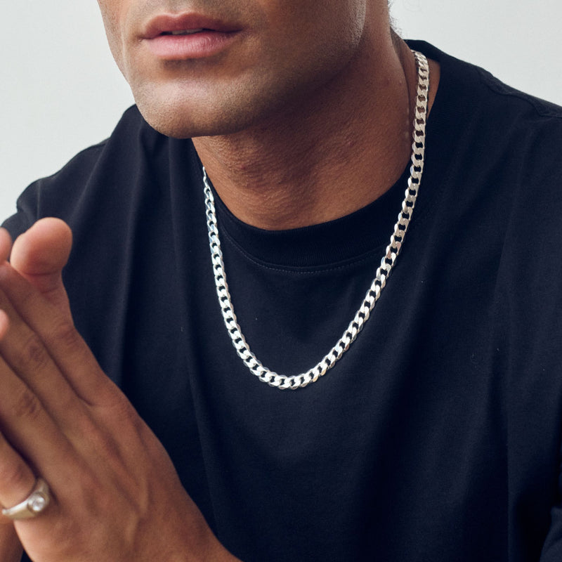 Sterling Silver Curb Chain (8mm) Necklace 22 inch