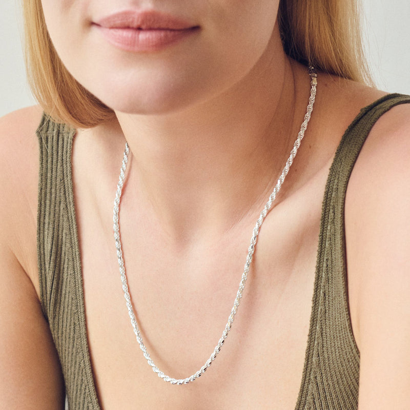 Sterling Silver Rope Chain Necklace 22 inch