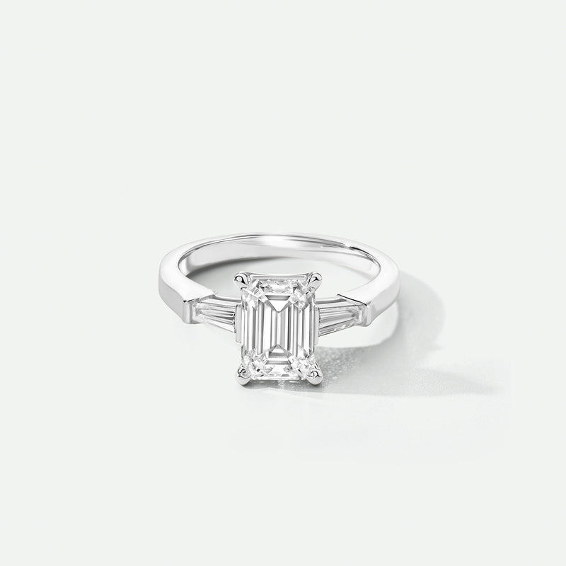 Elodie - 9ct White Gold 1.80ct tw. Emerald Cut and Tapered Baguettes Lab Grown Diamond Ring - image 1