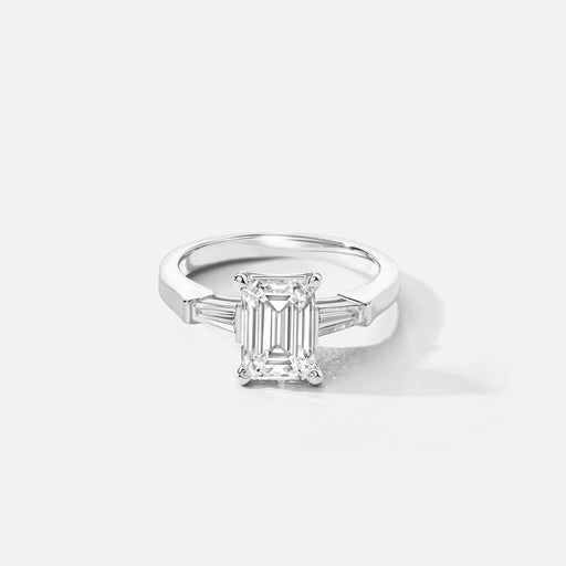 Elodie - 9ct White Gold 1.80ct tw. Emerald Cut and Tapered Baguettes Lab Grown Diamond Ring - image 1