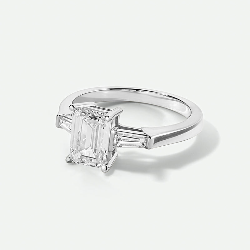 Elodie - 9ct White Gold 1.80ct tw. Emerald Cut and Tapered Baguettes Lab Grown Diamond Ring - image 3
