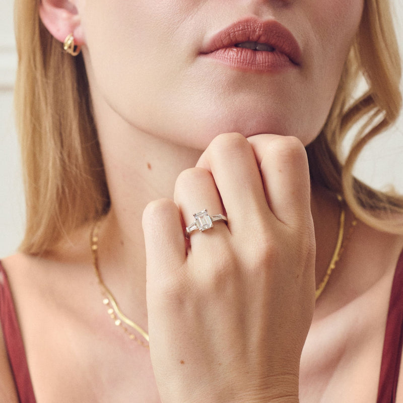 Elodie - 9ct White Gold 1.80ct tw. Emerald Cut and Tapered Baguettes Lab Grown Diamond Ring - image 4