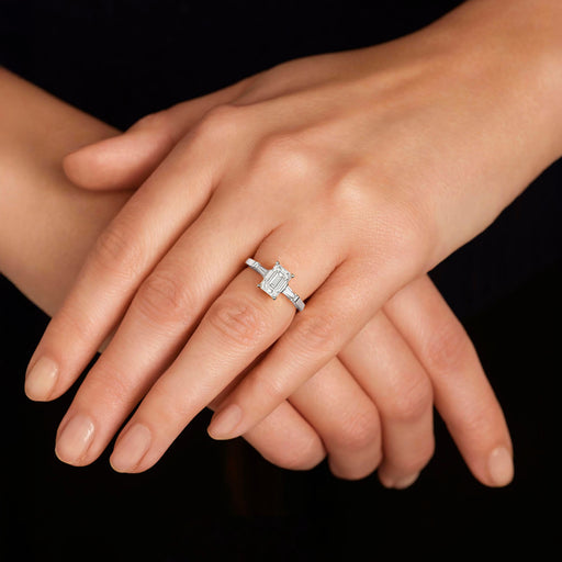 Elodie - 9ct White Gold 1.80ct tw. Emerald Cut and Tapered Baguettes Lab Grown Diamond Ring - image 2