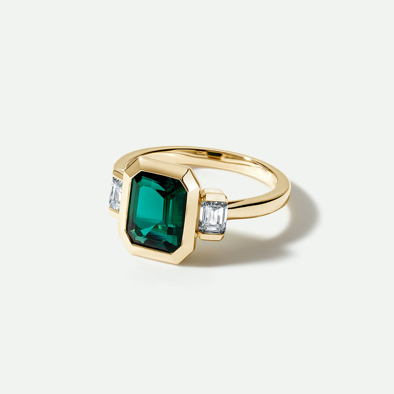 Astrid - 9ct Yellow Gold Created Emerald and 0.50ct tw. Lab Grown Diamond Trilogy - image 2