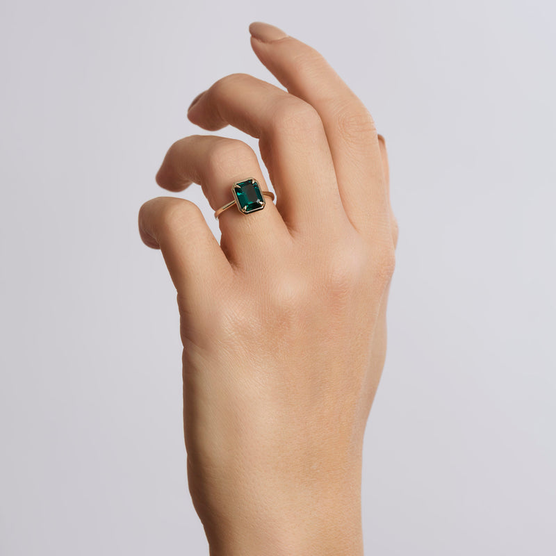 Jane - 9ct Yellow Gold Created Emerald Ring - image 3