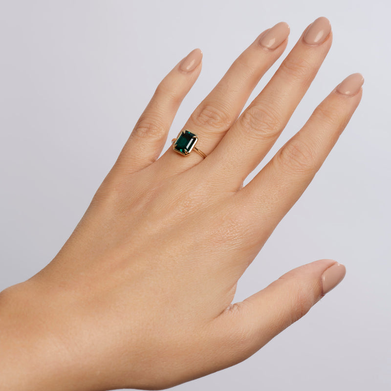 Jane - 9ct Yellow Gold Created Emerald Ring - image 5