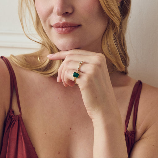 Jane - 9ct Yellow Gold Created Emerald Ring - image 2