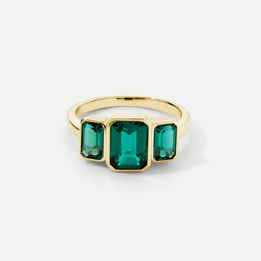 Cleo - 9ct Yellow Gold Created Emerald Trilogy Ring - image 1