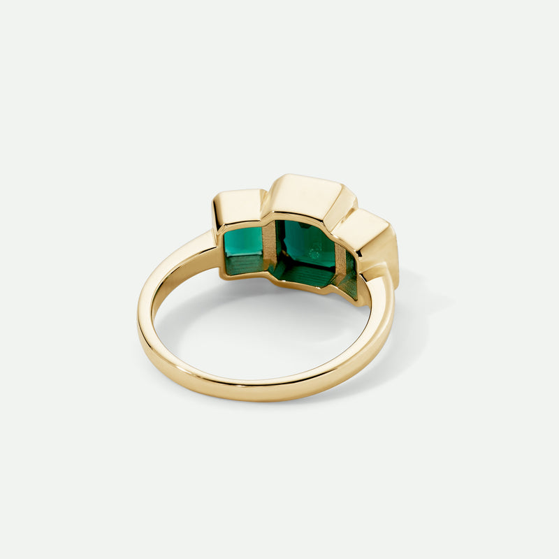 Cleo - 9ct Yellow Gold Created Emerald Trilogy Ring - image 3