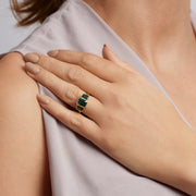 Cleo - 9ct Yellow Gold Created Emerald Trilogy Ring - image 4