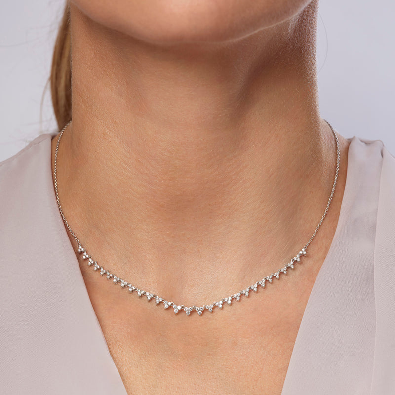 Beatrice - 9ct White Gold 1.14ct tw. Trio Clusters Half Tennis Necklace 18 Inches - image 2