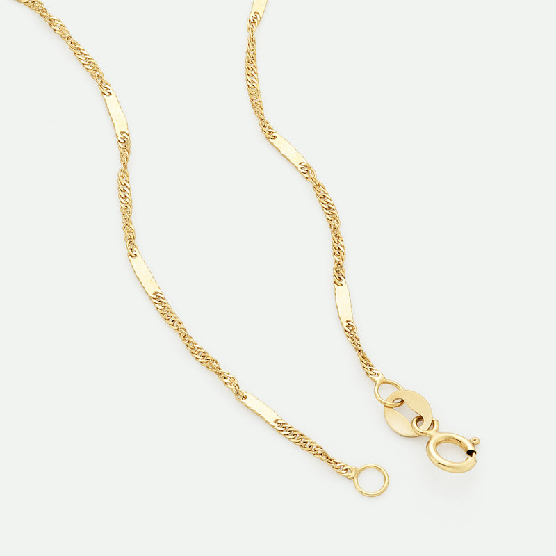 9ct Yellow Gold Solid Singapore Bar Chain Necklace 18 inch