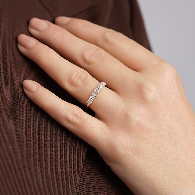 Beatrix - 9ct White Gold 0.53ct tw. Lab Grown Diamond Emerald Cut 5 Stone Band Ring - image 2