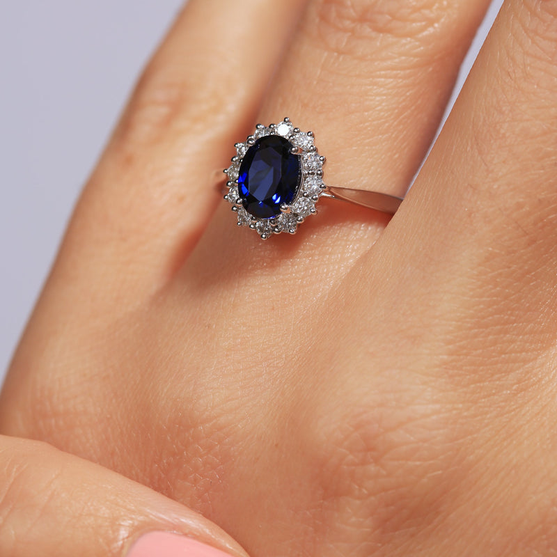 Cate | 9ct White Gold 0.25ct tw Lab Grown Diamond and Created Sapphire Ring