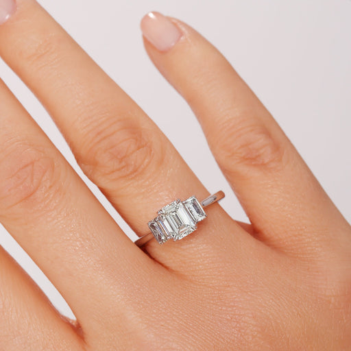 Murphy | 9ct White Gold 1.56ct tw Emerald Cut Lab Grown Diamond Three Stone Ring-1