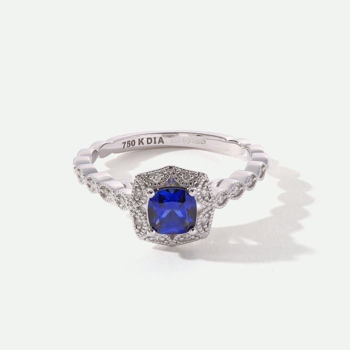 Harlow | 18ct White Gold 0.08ct tw Lab Grown Diamond and Created Sapphire Vintage Ring-0