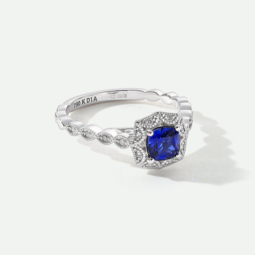 Harlow | 18ct White Gold 0.08ct tw Lab Grown Diamond and Created Sapphire Vintage Ring-1