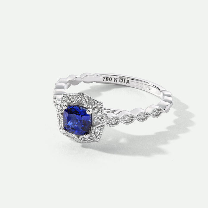 Harlow | 18ct White Gold 0.08ct tw Lab Grown Diamond and Created Sapphire Vintage Ring-2