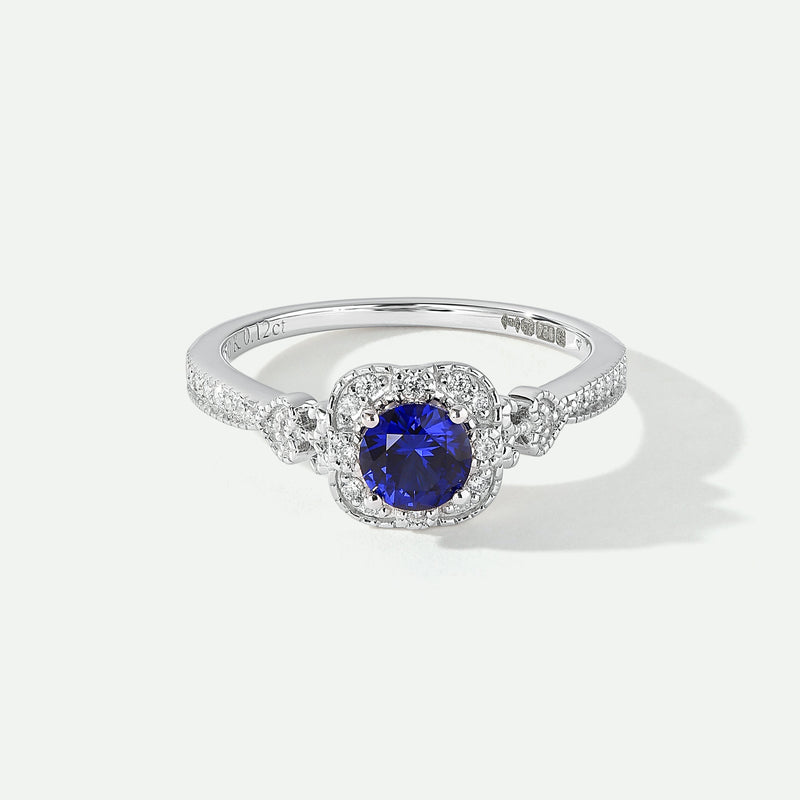 Harper | 18ct White Gold 0.12ct tw Lab Grown Diamond and Created Sapphire Vintage Ring