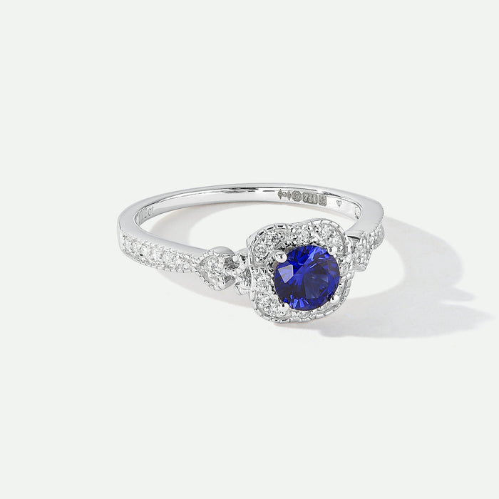 Harper | 18ct White Gold 0.12ct tw Lab Grown Diamond and Created Sapphire Vintage Ring-2