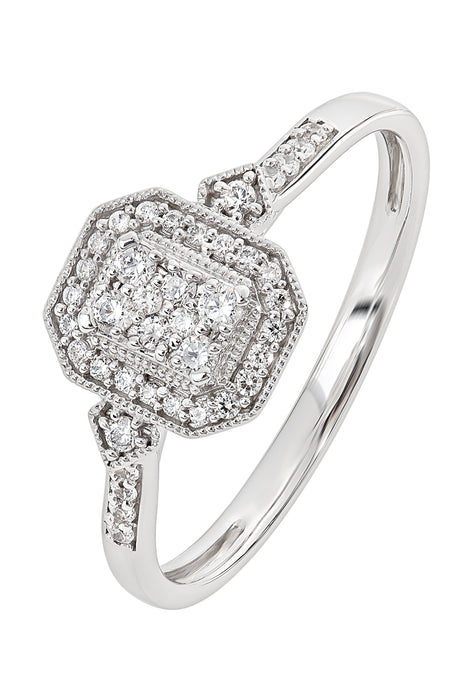 9ct White Gold 0.20ct Diamond Vintage Halo Ring