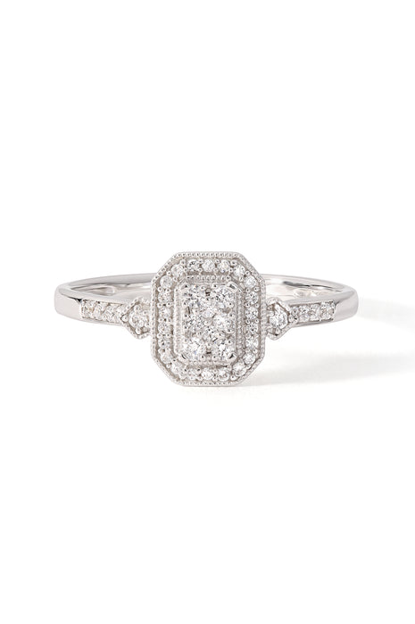 9ct White Gold 0.20ct Diamond Vintage Halo Ring