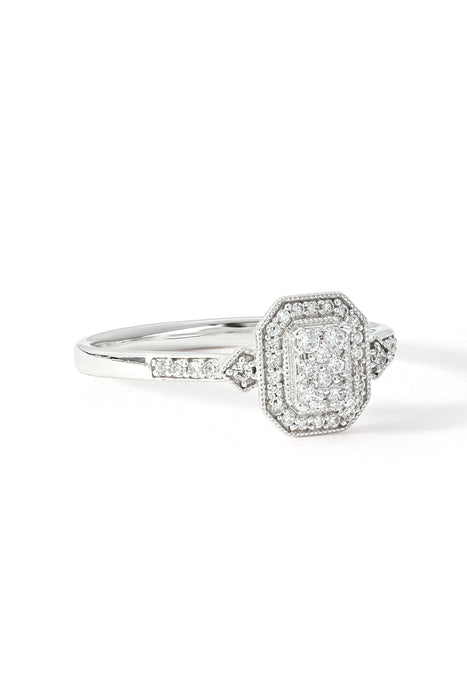 9ct White Gold 0.20ct Diamond Vintage Halo Ring