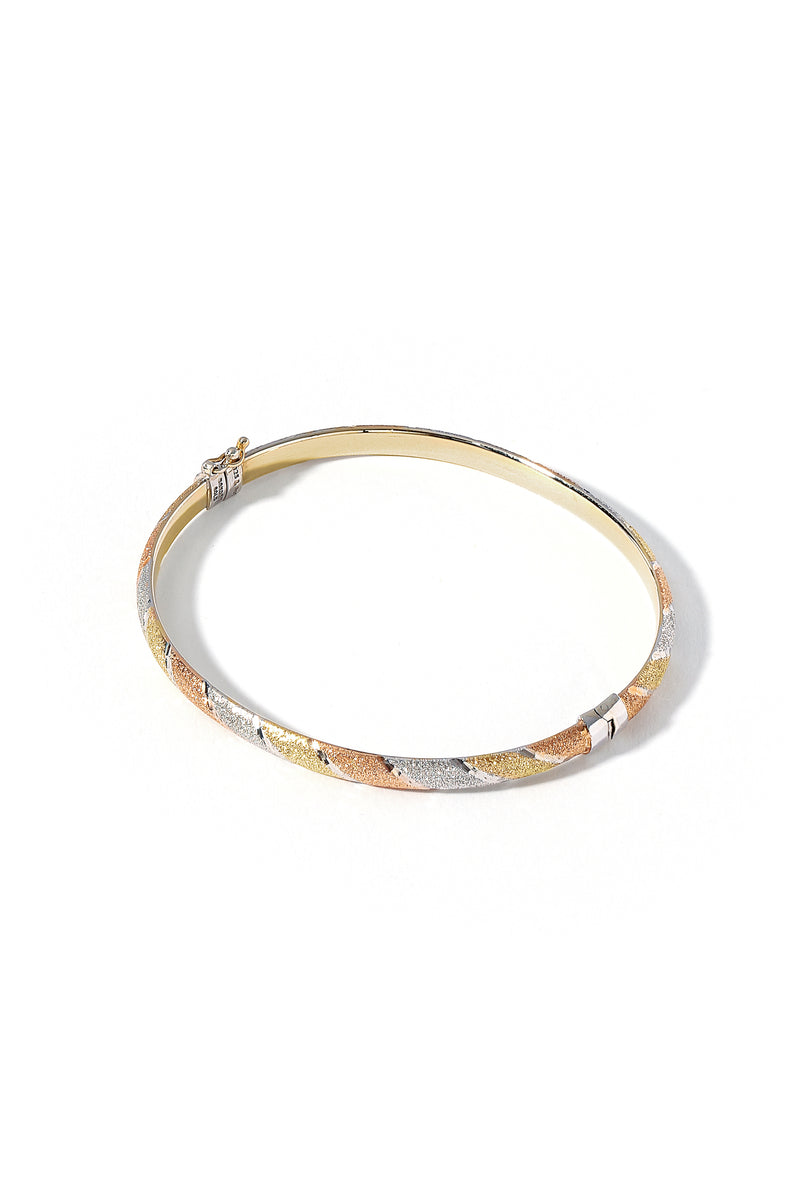 9ct Yellow Gold & Sterling Silver Bonded 3 Colour Bangle