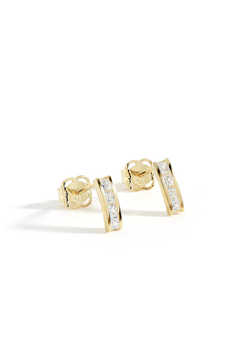 9ct Yellow Gold Cubic Zirconia Bar Stud Earrings