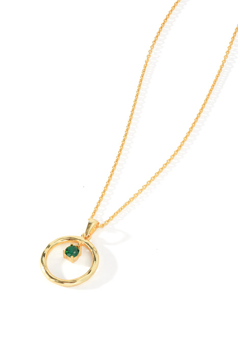 Sterling Silver Gold Plated Green Cubic Zirconia Round Pendant