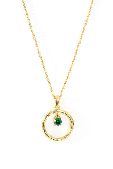 Sterling Silver Gold Plated Green Cubic Zirconia Round Pendant