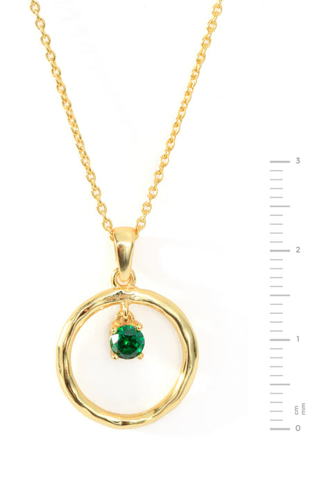 Sterling Silver Gold Plated Green Cubic Zirconia Round Pendant