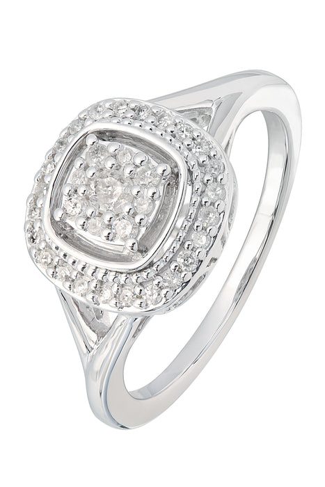 9ct White Gold 0.25ct Diamond Halo Cluster Ring