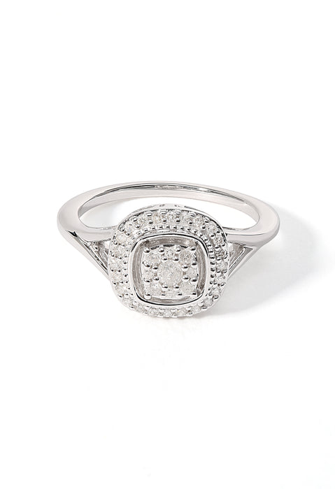 9ct White Gold 0.25ct Diamond Halo Cluster Ring