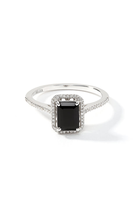 9ct White Gold Black Sapphire and 0.12ct Diamond Ring