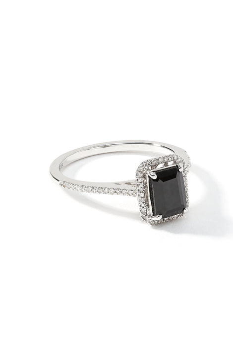 9ct White Gold Black Sapphire and 0.12ct Diamond Ring