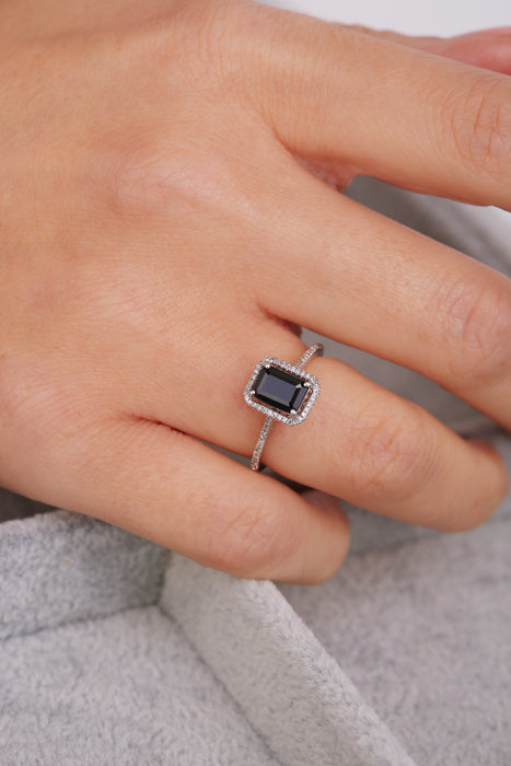 9ct White Gold Black Sapphire and 0.12ct Diamond Ring