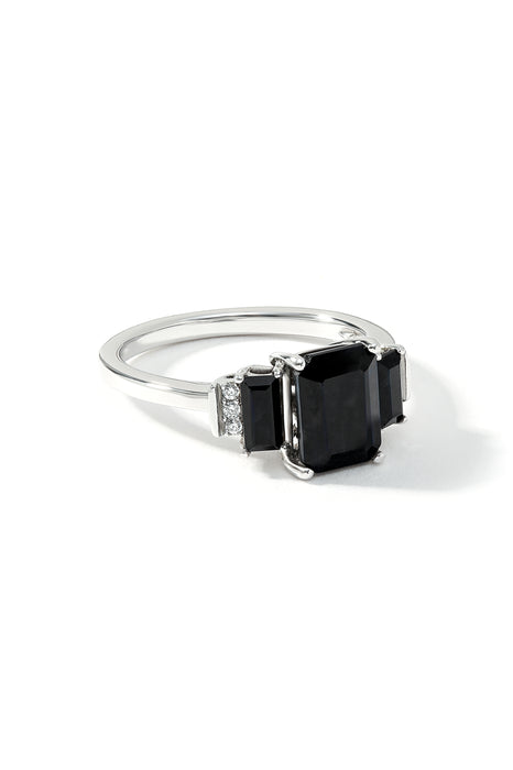 9ct White Gold Black Sapphire and Diamond Trilogy Ring